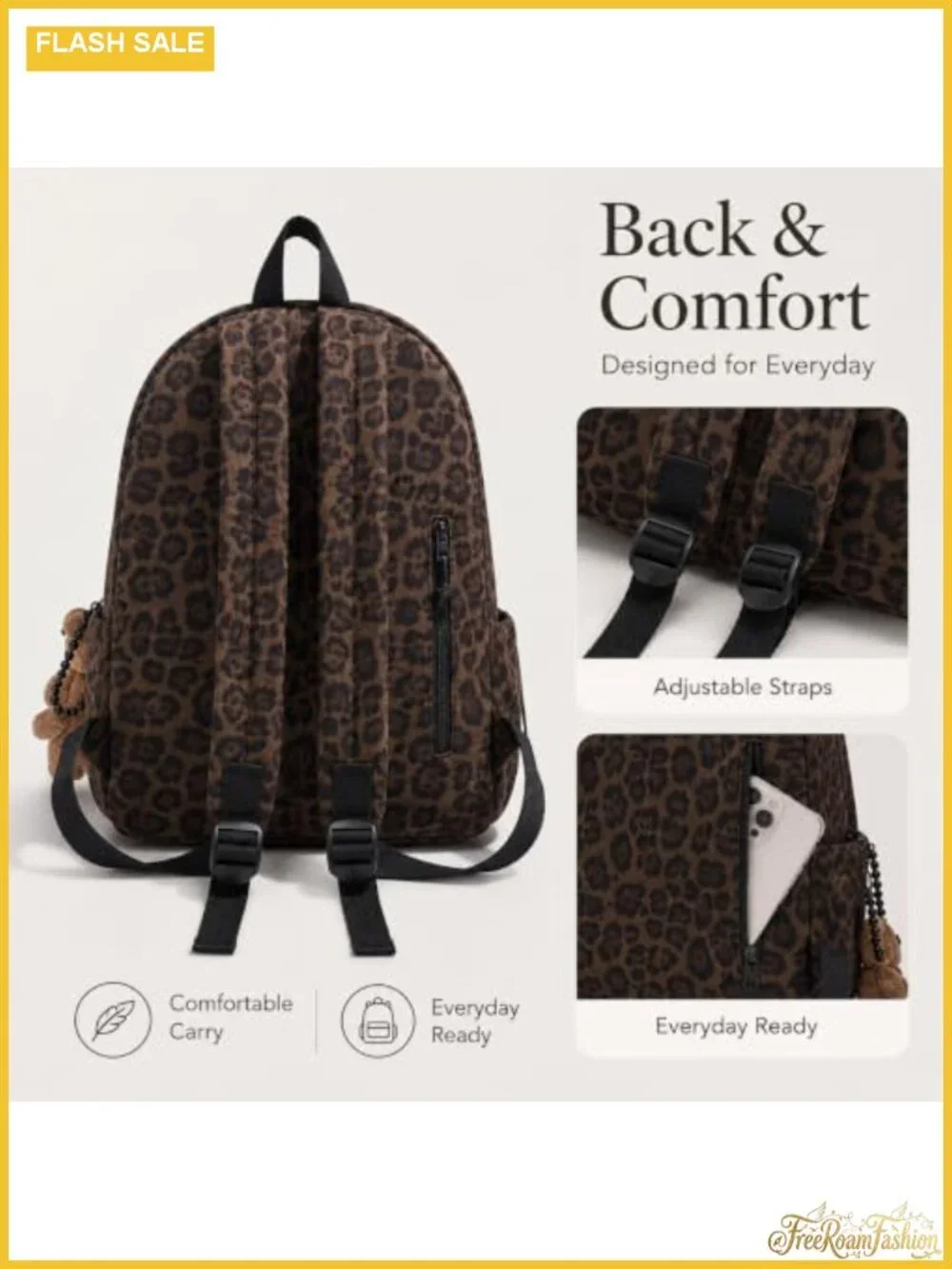 Leopard Print Y2K Backpack, Water-Resistant Polyester Daypack, Adjustable Straps